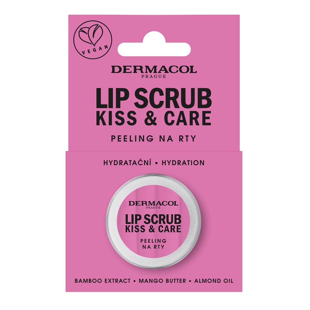 Jemný prírodný scrub na pery Kiss & Care obsahuje zmes ošetrujúcich olejov (napríklad mandľový), mangové maslo a čiastočky bambusu, ktoré sa  postarajú o jemnú exfoliáciu. 