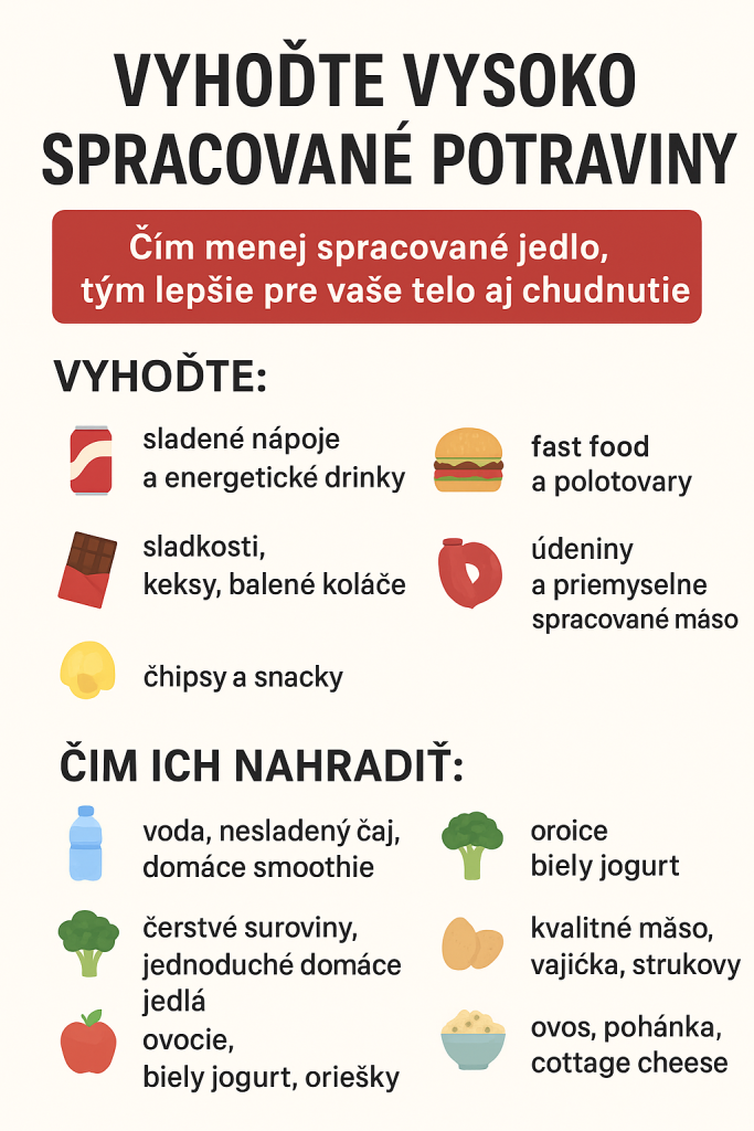 Možno sa to zdá ako maličkosť, ale keď postupne vyradíte ultraspracované potraviny, vaše telo to okamžite pocíti. Zlepší sa trávenie, zníži sa pocit únavy a najmä – spustíte proces chudnutia zdravým spôsobom.